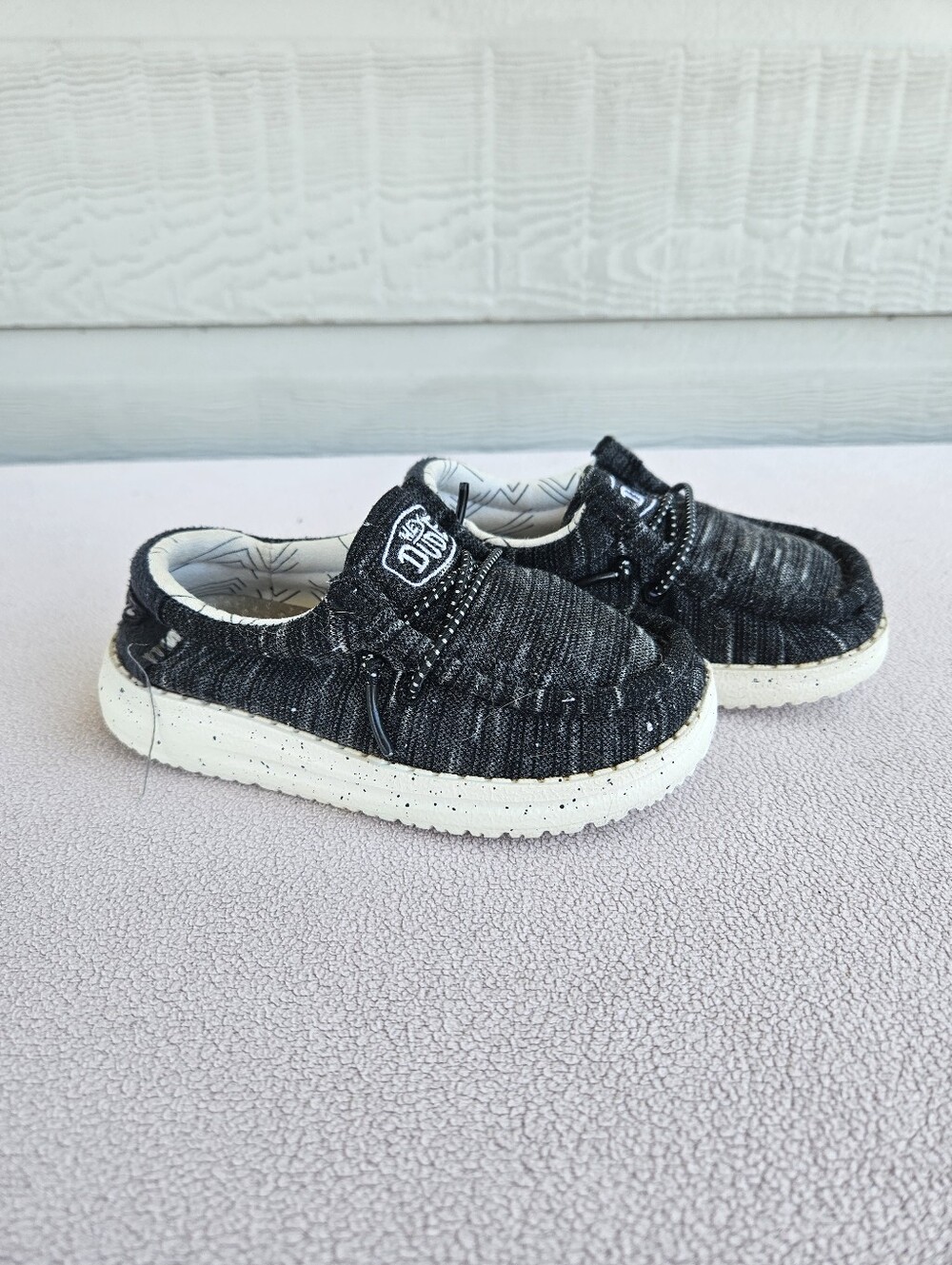 Hey Dude Wally Toddler Stretch SZ 8 Black Slip-On Fabric Loafer Flat Woven Boat